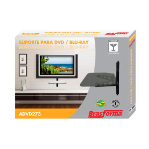 Embalagem Suporte para DVD Player, Blu-Ray, Decodificador e Conversor Digital – Brasforma ADVD 273 – Possui prateleira de vidro e esconde fio