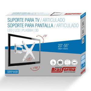 Embalagem Suporte ARTICULADO para TV LED, LCD, Plasma, 3D e Smart TV de 23” a 55” – Brasforma SBRP 440B - Já vem montado