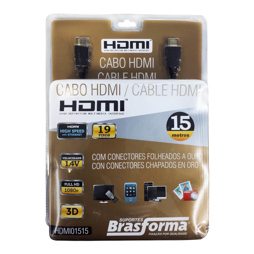 Embalagem Cabo HDMI 1.4V 15 metros Full HD - Brasforma HDMI01515