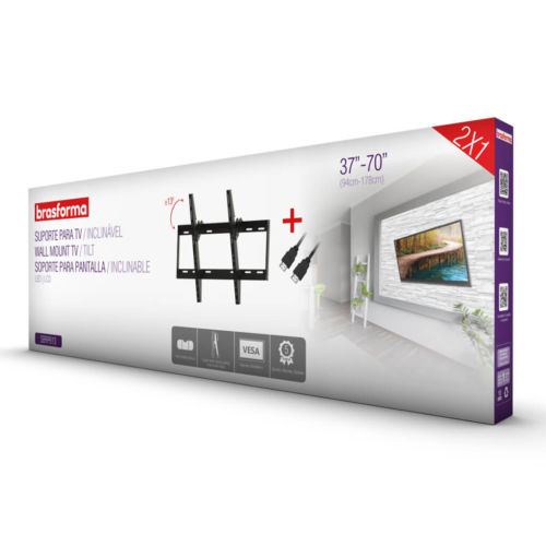 Embalagem Suporte ULTRA SLIM INCLINÁVEL para TV LED, LCD, Plasma, 3D e Smart TV de 37” a 70” – Brasforma SBRP613 + Cabo HDMI