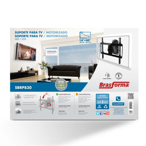 Embalagem Suporte ARTICULADO para TV LED, LCD, Plasma, 3D e Smart TV de 14” a 40” – Brasforma SBRP 830 – Já vem montado