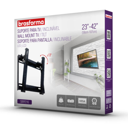 embalagem Suporte ULTRA SLIM INCLINÁVEL para TV LED, LCD, Plasma, 3D e Smart TV de 23” a 42” – Brasforma SBRP216