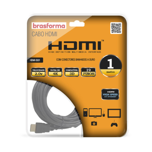 Cabo HDMI 4K 1m - Brasforma HDMI5001