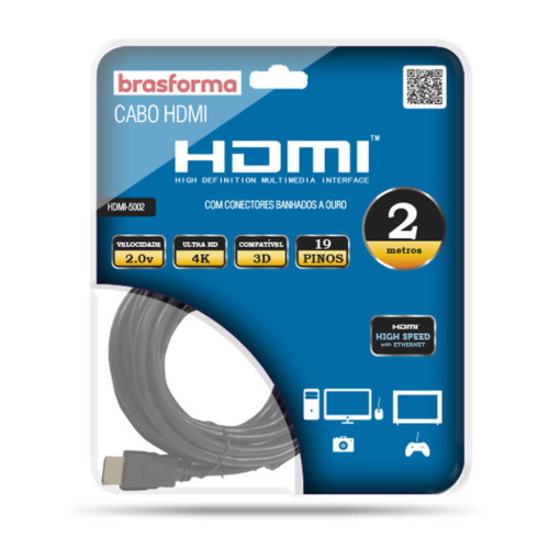 Cabo HDMI 4K 2m - Brasforma HDMI5002