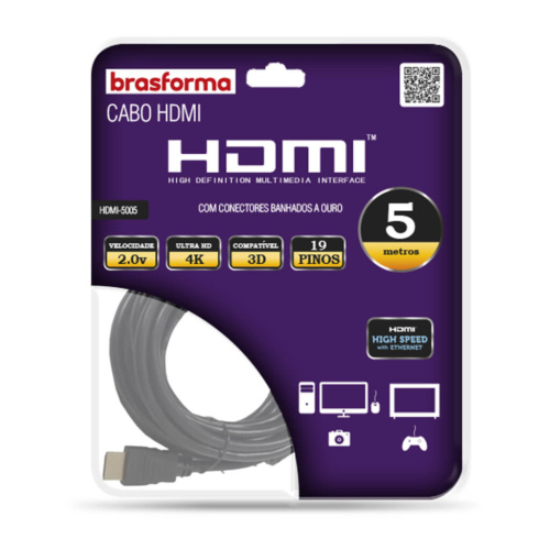 Cabo HDMI 4K 5m - Brasforma HDMI5005