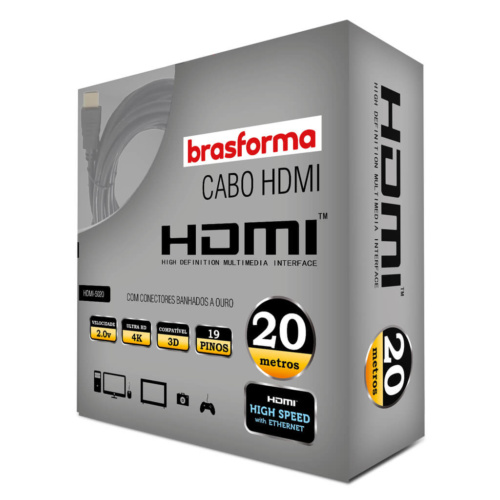 Cabo HDMI 4K 20m - Brasforma HDMI5020