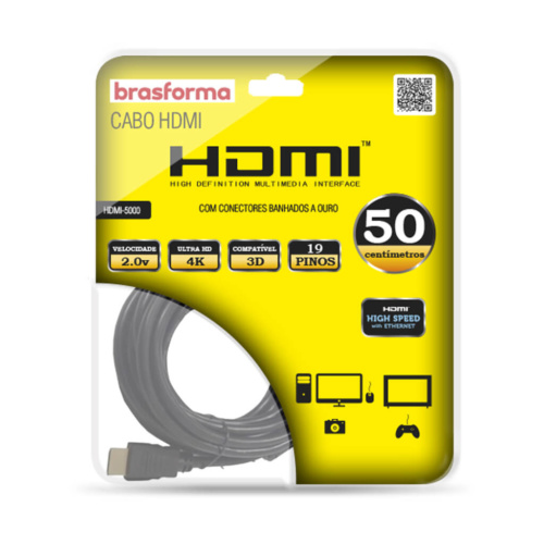 Cabo HDMI 4K 50cm - Brasforma HDMI5000