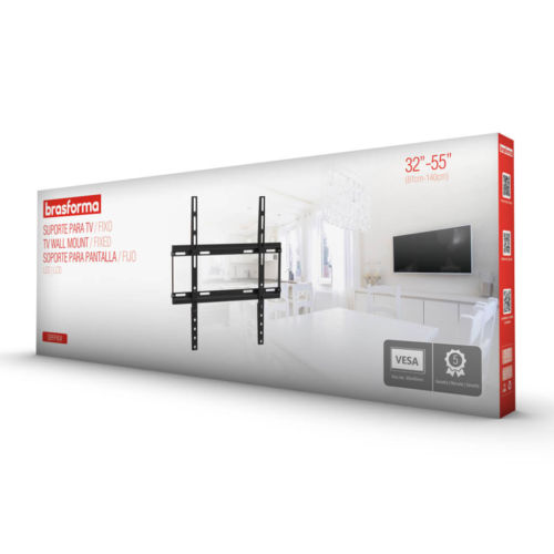 Embalagem Suporte FIXO ULTRA SLIM para TV LED, LCD, Plasma, 3D e Smart TV de 32” a 55” – Brasforma SBRP 404