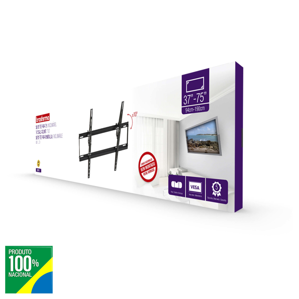 Suporte ULTRA SLIM INCLINÁVEL para TV de 37” a 85” – Brasforma SBRP615